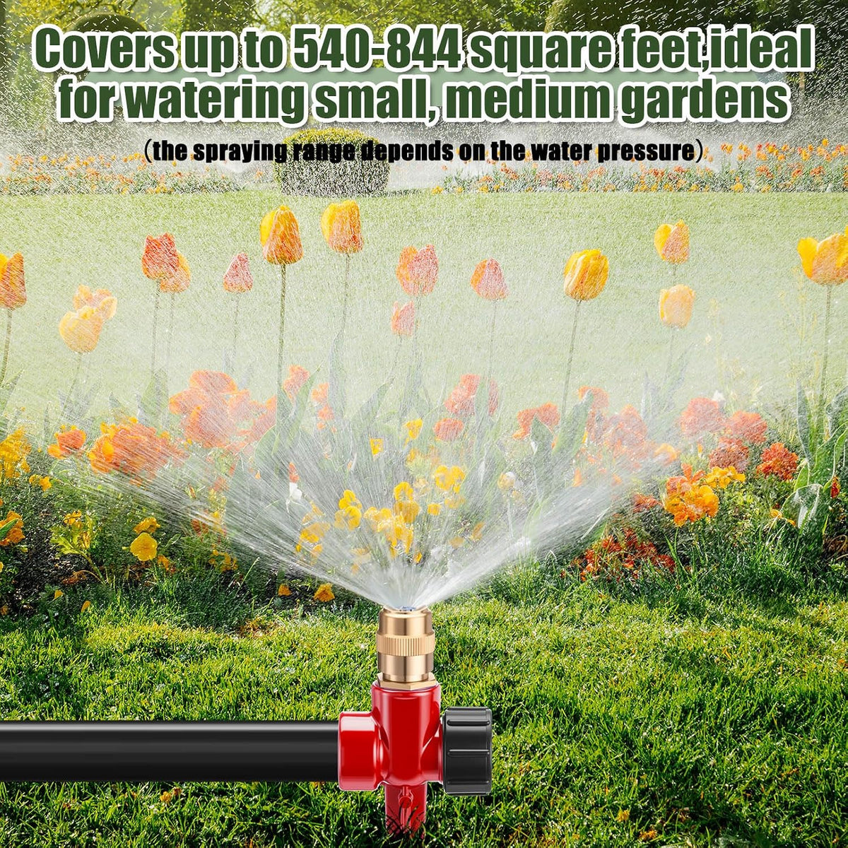 4 Pack Metal Lawn Sprinklers with Adjustable Brass Nozzle, Black