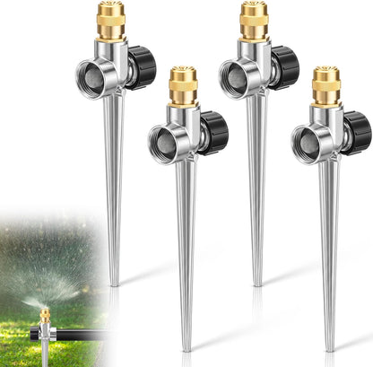4 Pack Metal Lawn Sprinklers with Adjustable Brass Nozzle, Black