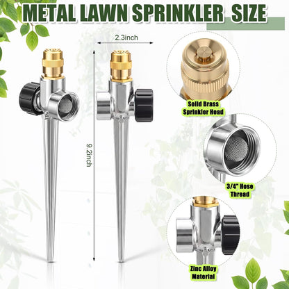 4 Pack Metal Lawn Sprinklers with Adjustable Brass Nozzle, Black