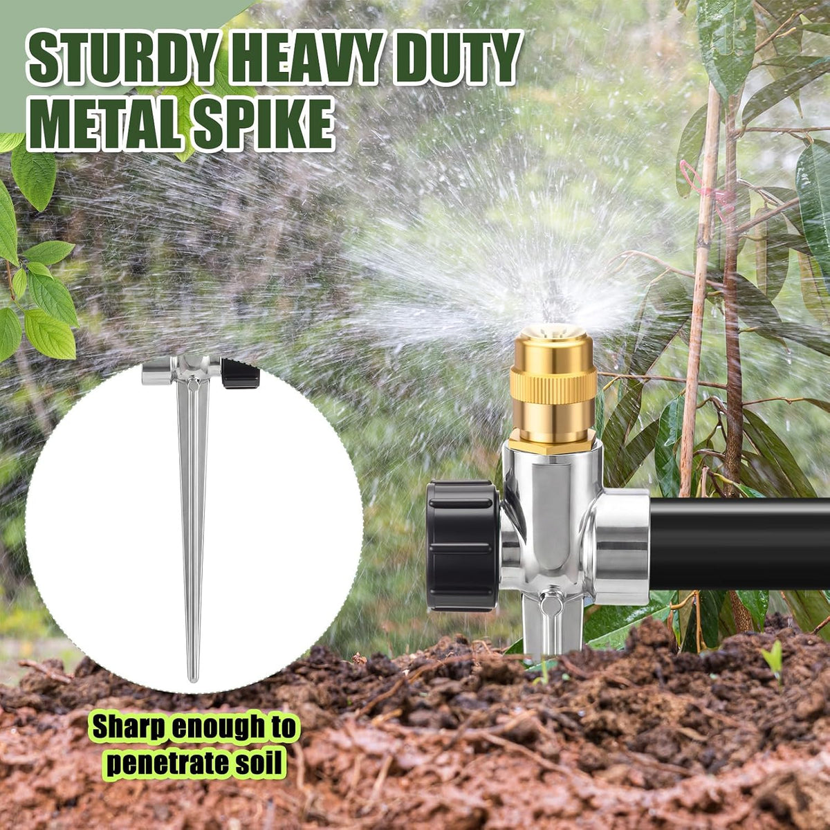 4 Pack Metal Lawn Sprinklers with Adjustable Brass Nozzle, Black