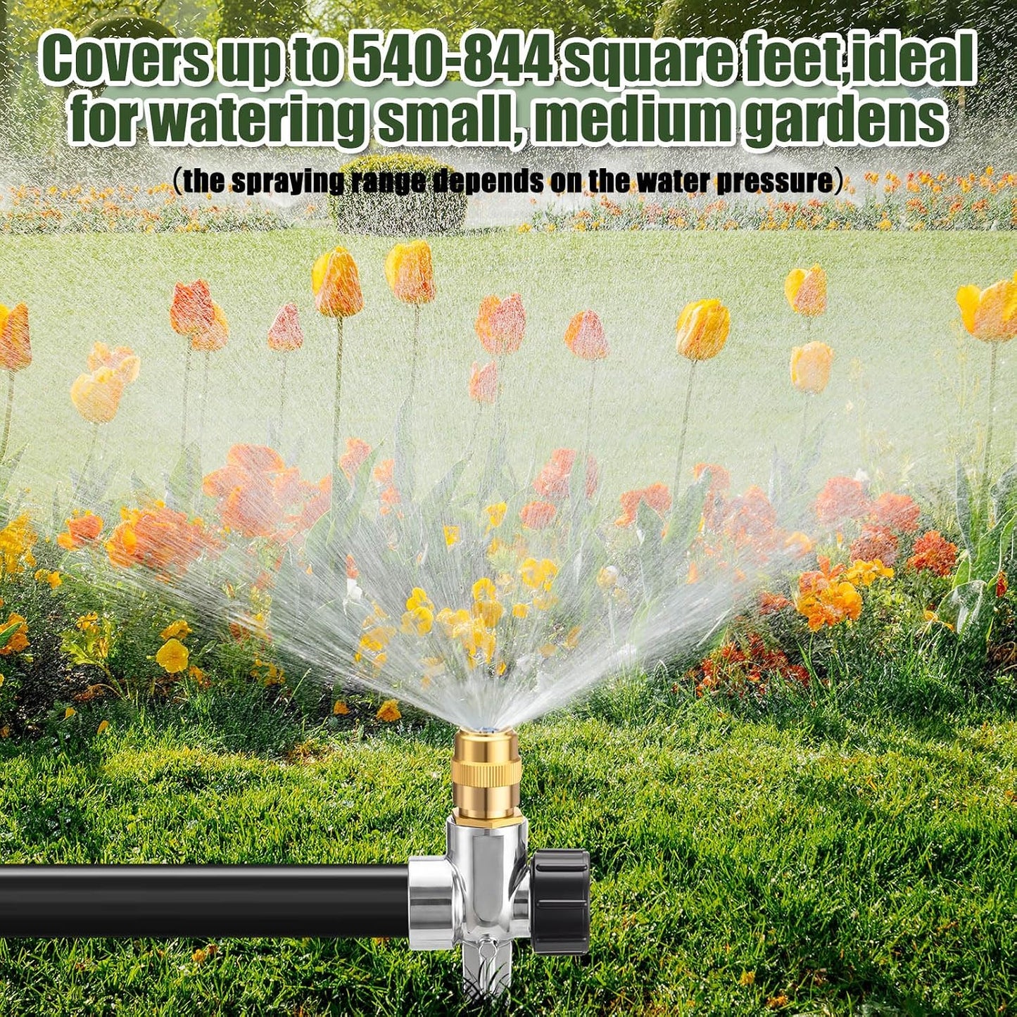 4 Pack Metal Lawn Sprinklers with Adjustable Brass Nozzle, Black