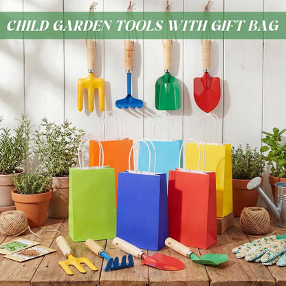 60 Pcs Kids Beach Sand Toy Gardening Tools Bulk Set Include Kids Beach Shovel Rake Fork Trowel and Gift Bags Metal Planting Tools with Wooden Handle for Planting Loosening Digging Outdoor