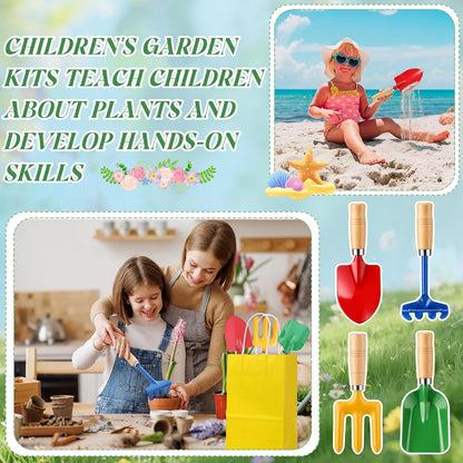 60 Pcs Kids Beach Sand Toy Gardening Tools Bulk Set Include Kids Beach Shovel Rake Fork Trowel and Gift Bags Metal Planting Tools with Wooden Handle for Planting Loosening Digging Outdoor