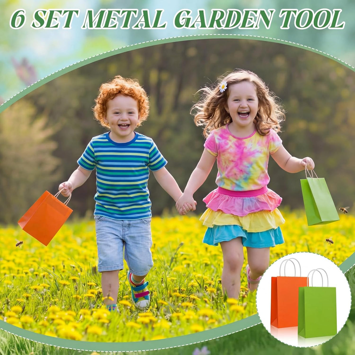 60 Pcs Kids Beach Sand Toy Gardening Tools Bulk Set Include Kids Beach Shovel Rake Fork Trowel and Gift Bags Metal Planting Tools with Wooden Handle for Planting Loosening Digging Outdoor