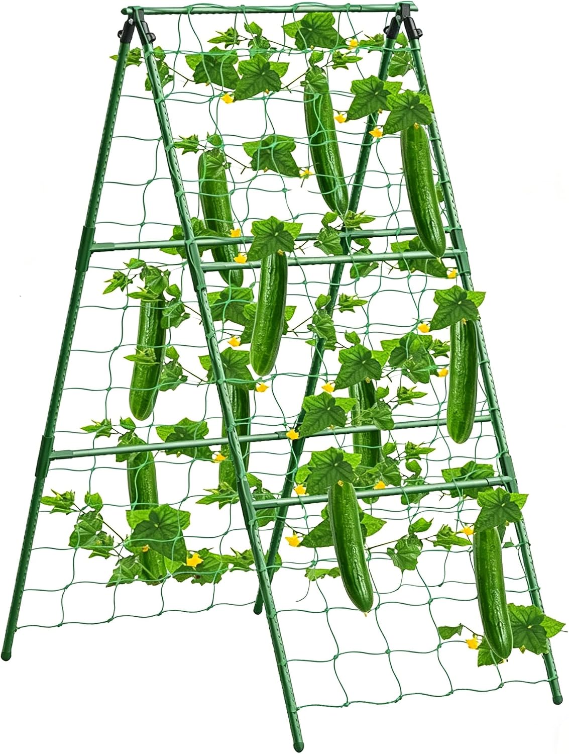 Updated A-Frame Cucumber Trellis for Raised Beds, Adjustable Size Garden Trellis for Climbing Plant Outdoors with Climbing Net and Plant Support Clip for Vegetable Grape Tomato Garden Supplies