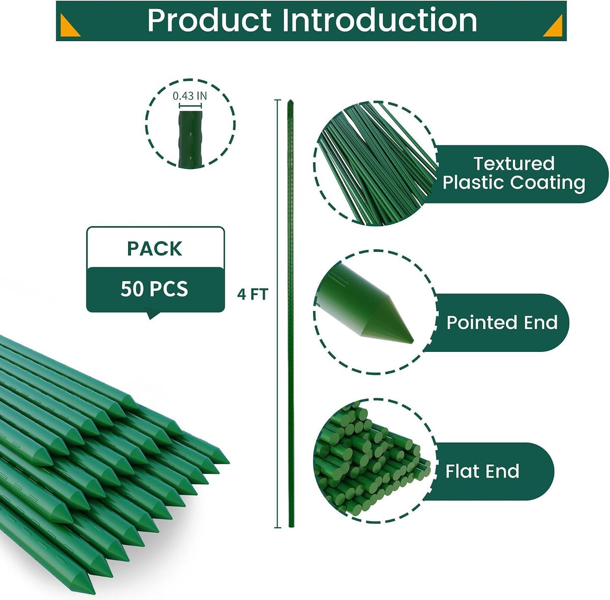 36 Inch 3 Ft Plant Support Garden Stakes for Outdoor Plants, 25 PCS
