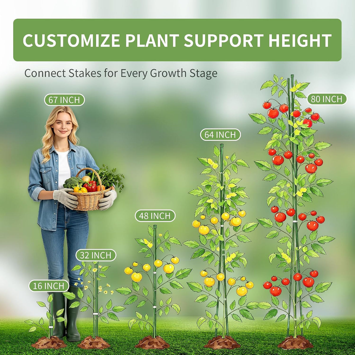 36 Inch 3 Ft Plant Support Garden Stakes for Outdoor Plants, 25 PCS