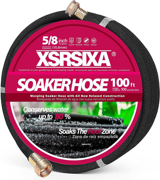 Soaker Hose 5/8 Inch 100FT Heavy Duty, Slow Release Drip Irrigation for Large Farms, Acreage & Sprawling Gardens, Leak-Proof