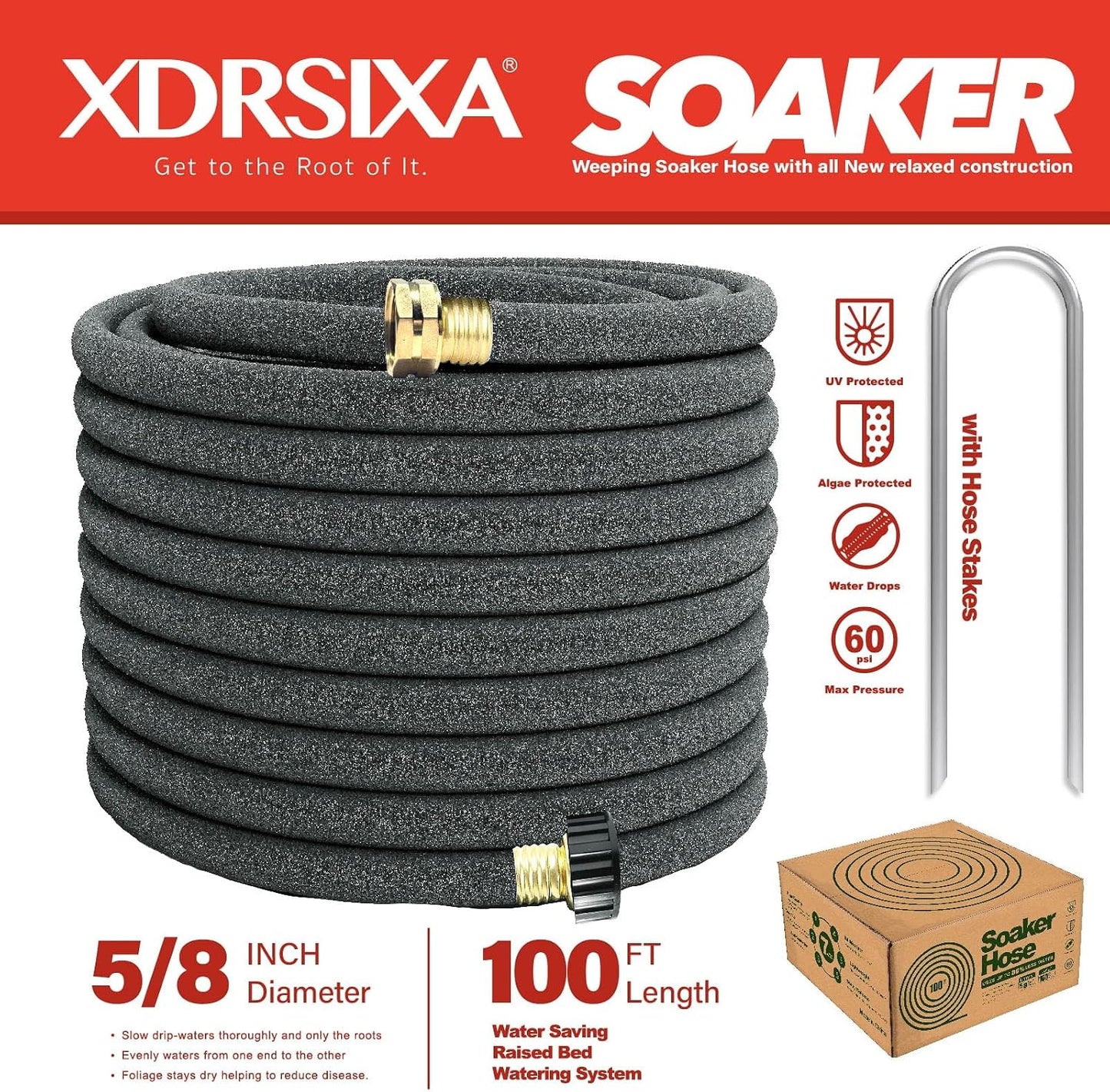 Soaker Hose 5/8 Inch 100FT Heavy Duty, Slow Release Drip Irrigation for Large Farms, Acreage & Sprawling Gardens, Leak-Proof