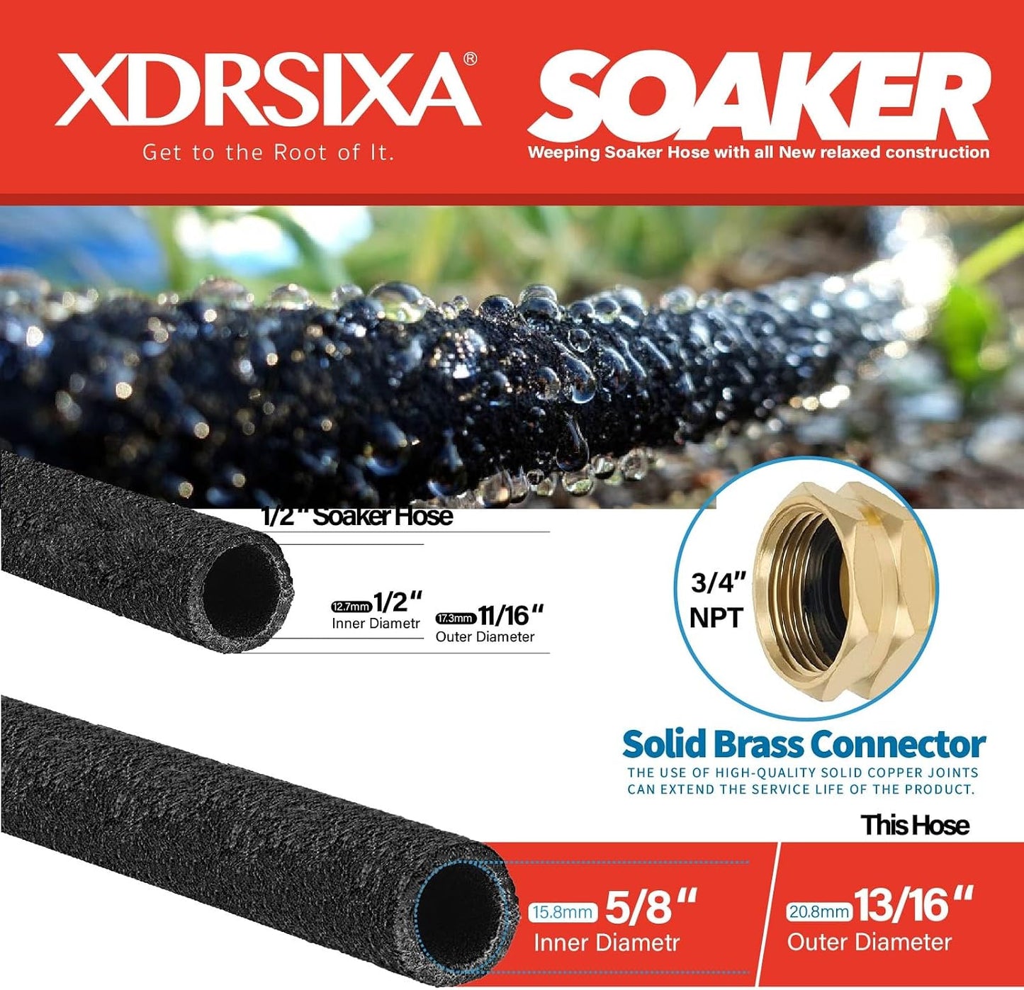 Soaker Hose 5/8 Inch 100FT Heavy Duty, Slow Release Drip Irrigation for Large Farms, Acreage & Sprawling Gardens, Leak-Proof