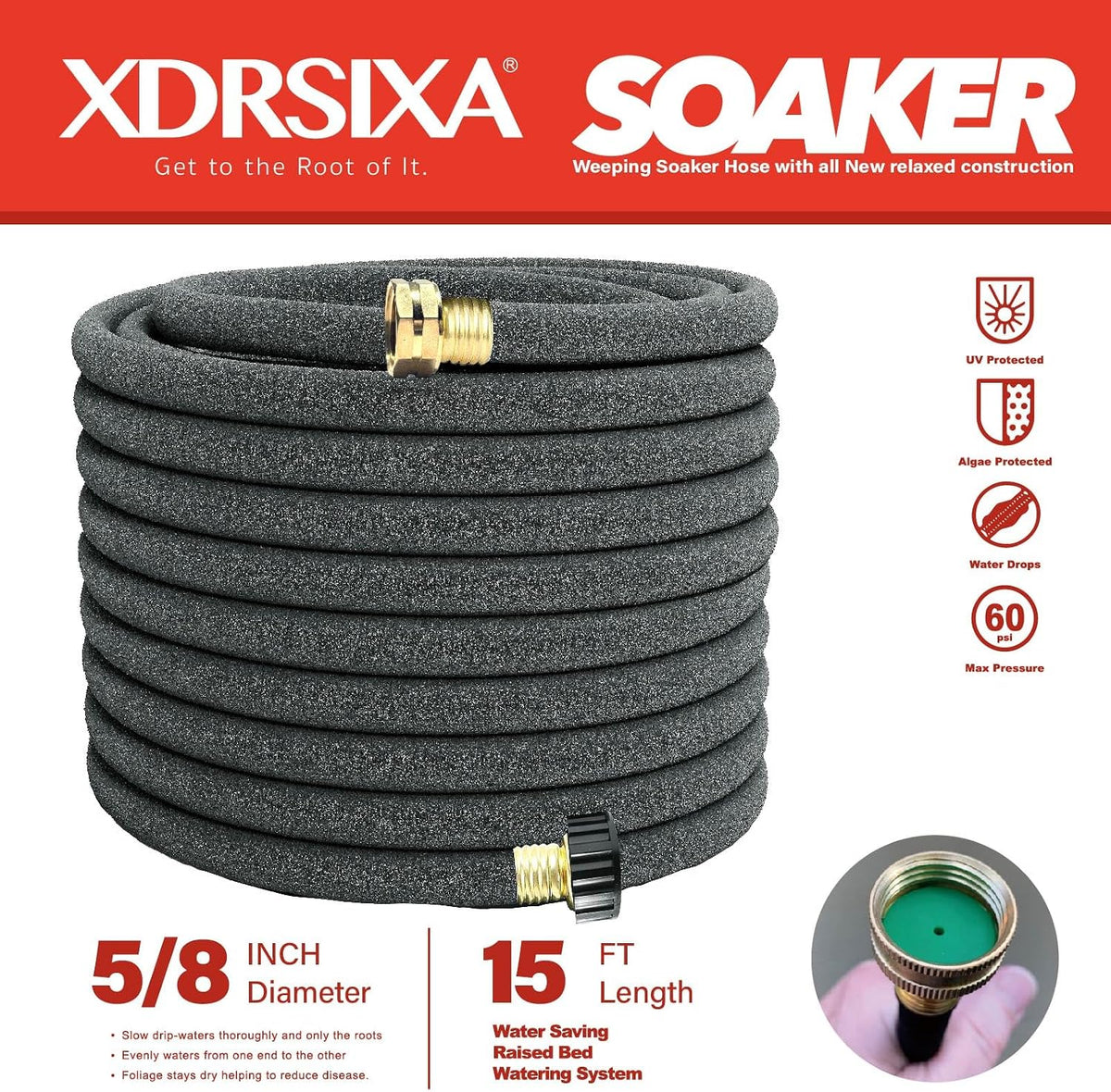 Soaker Hose 5/8 Inch 100FT Heavy Duty, Slow Release Drip Irrigation for Large Farms, Acreage & Sprawling Gardens, Leak-Proof
