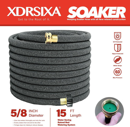 Soaker Hose 5/8 Inch 100FT Heavy Duty, Slow Release Drip Irrigation for Large Farms, Acreage & Sprawling Gardens, Leak-Proof