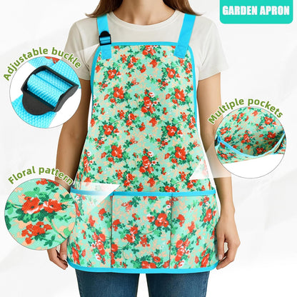 Garden Tools Set, 10 PCS Heavy Duty Gardening Tools Includes Hand Trowel Rake Weeder Pruner, Gardening Gifts for Women, Garden Kit with Tote Bag, Apron, Gloves, Kneeling Pad