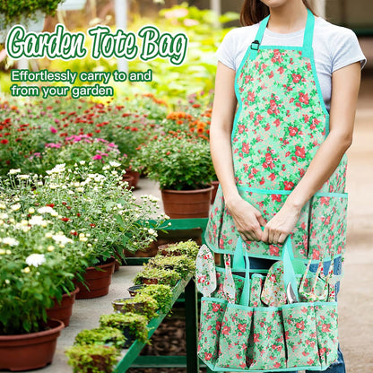 Garden Tools Set, 10 PCS Heavy Duty Gardening Tools Includes Hand Trowel Rake Weeder Pruner, Gardening Gifts for Women, Garden Kit with Tote Bag, Apron, Gloves, Kneeling Pad