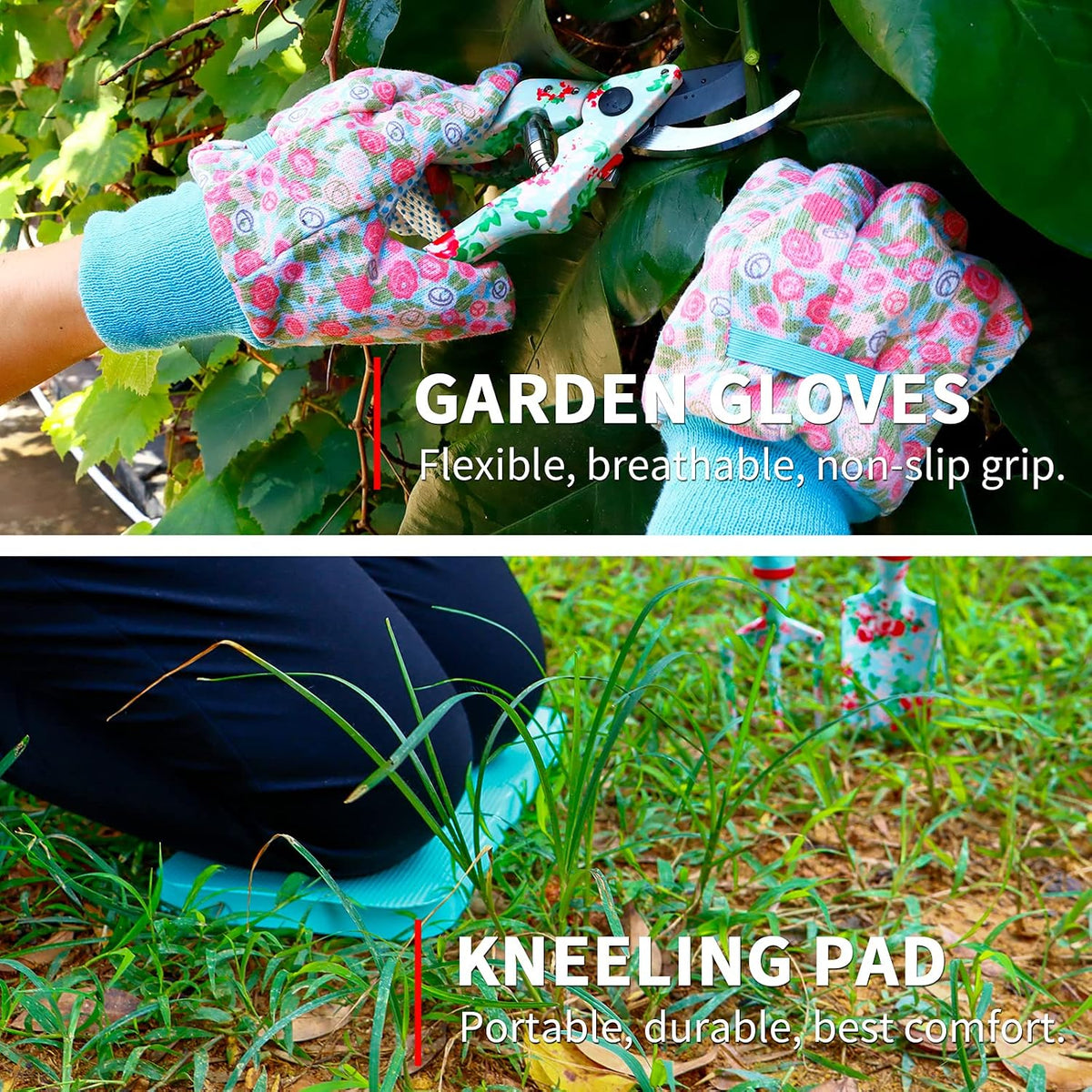Garden Tools Set, 10 PCS Heavy Duty Gardening Tools Includes Hand Trowel Rake Weeder Pruner, Gardening Gifts for Women, Garden Kit with Tote Bag, Apron, Gloves, Kneeling Pad