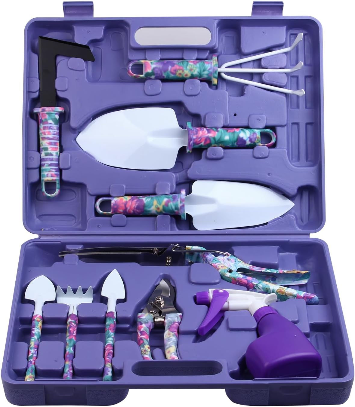 Garden Tools Set, 10 PCS Heavy Duty Gardening Tools Includes Hand Trowel Rake Weeder Pruner, Gardening Gifts for Women, Garden Kit with Tote Bag, Apron, Gloves, Kneeling Pad
