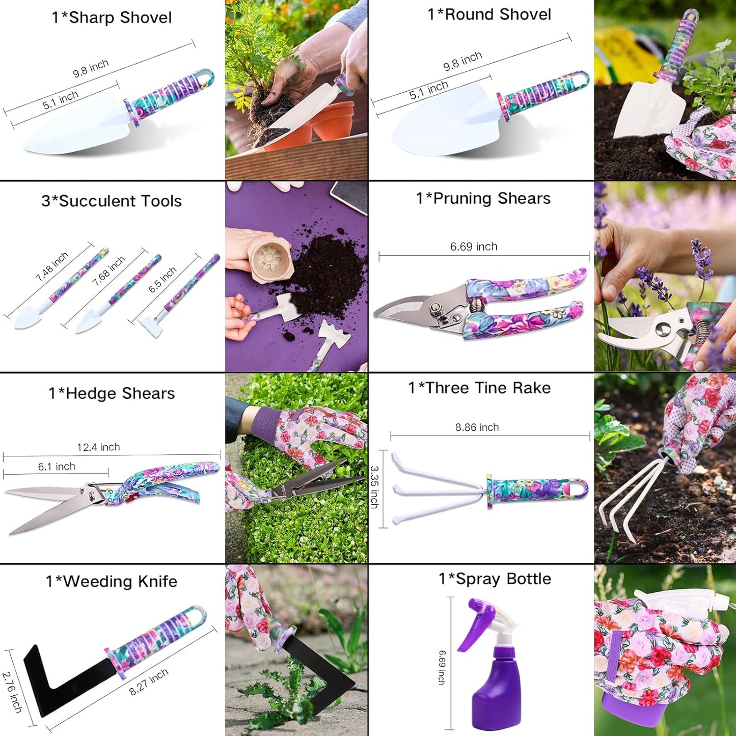 Garden Tools Set, 10 PCS Heavy Duty Gardening Tools Includes Hand Trowel Rake Weeder Pruner, Gardening Gifts for Women, Garden Kit with Tote Bag, Apron, Gloves, Kneeling Pad