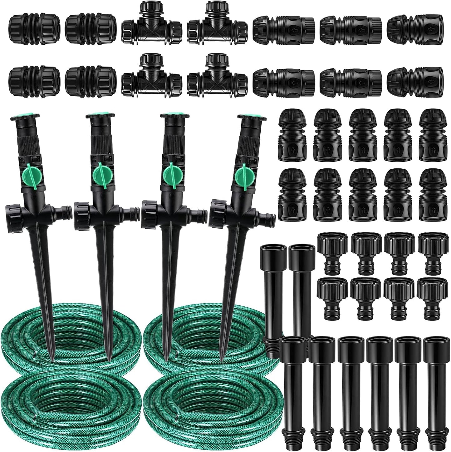 4 Sets Above Ground Sprinkler System for Yard Garden Watering Irrigation System Included 59ft Hose Sprinkler DIY Multi-adjustable Flex Irrigation Kit for Garden Raise Bed Lawn Outdoor Plants