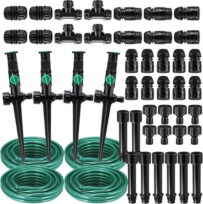 4 Sets Above Ground Sprinkler System for Yard Garden Watering Irrigation System Included 59ft Hose Sprinkler DIY Multi-adjustable Flex Irrigation Kit for Garden Raise Bed Lawn Outdoor Plants