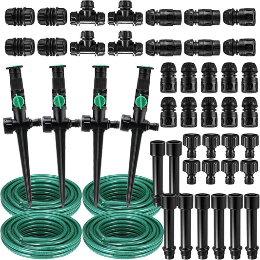 4 Sets Above Ground Sprinkler System for Yard Garden Watering Irrigation System Included 59ft Hose Sprinkler DIY Multi-adjustable Flex Irrigation Kit for Garden Raise Bed Lawn Outdoor Plants
