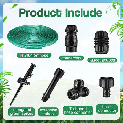 4 Sets Above Ground Sprinkler System for Yard Garden Watering Irrigation System Included 59ft Hose Sprinkler DIY Multi-adjustable Flex Irrigation Kit for Garden Raise Bed Lawn Outdoor Plants