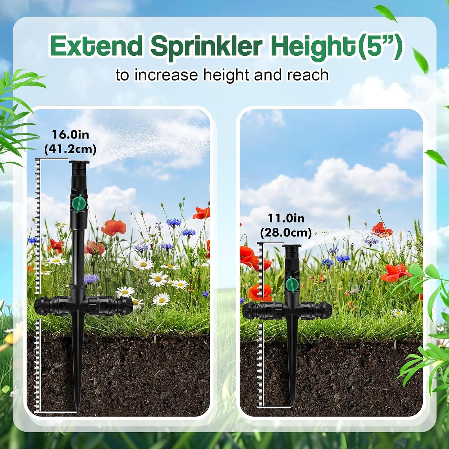 4 Sets Above Ground Sprinkler System for Yard Garden Watering Irrigation System Included 59ft Hose Sprinkler DIY Multi-adjustable Flex Irrigation Kit for Garden Raise Bed Lawn Outdoor Plants