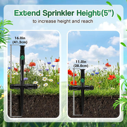 4 Sets Above Ground Sprinkler System for Yard Garden Watering Irrigation System Included 59ft Hose Sprinkler DIY Multi-adjustable Flex Irrigation Kit for Garden Raise Bed Lawn Outdoor Plants