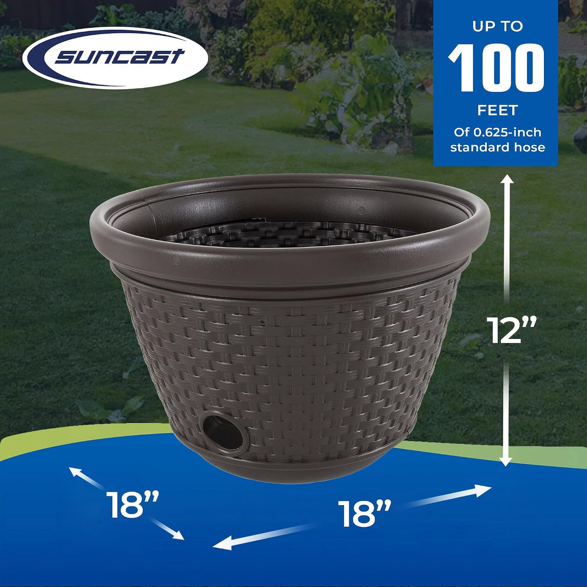 2 Pack Decorative Wicker Garden Hose Holder Pot with 4 Drain Holes for 100 Foot Hoses, Java
