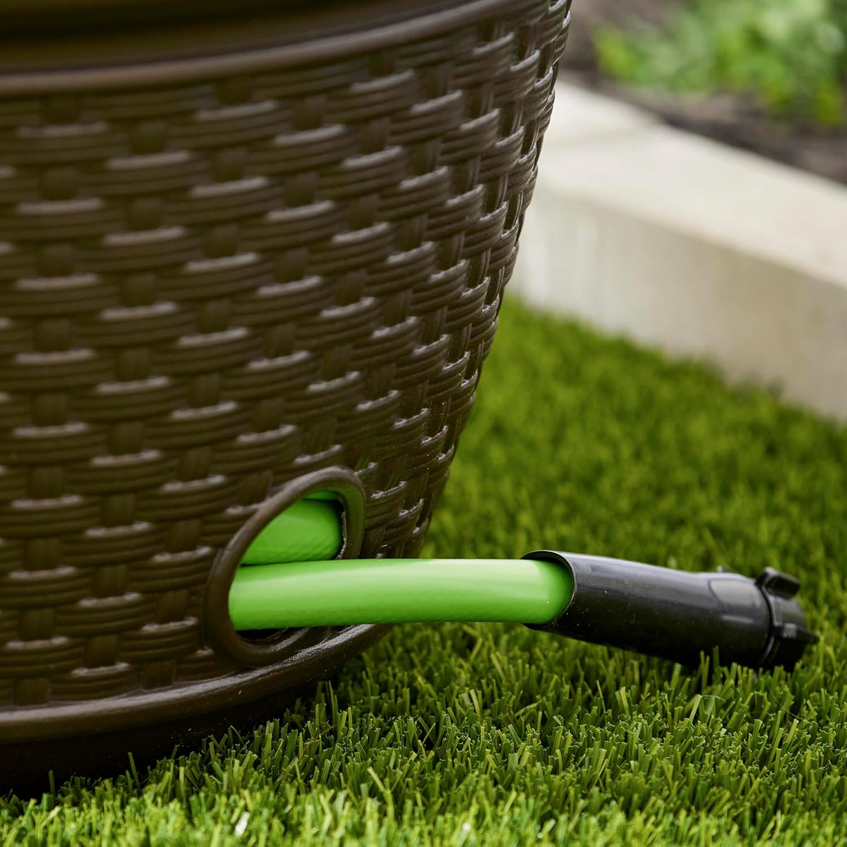 2 Pack Decorative Wicker Garden Hose Holder Pot with 4 Drain Holes for 100 Foot Hoses, Java