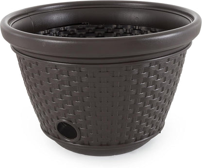 2 Pack Decorative Wicker Garden Hose Holder Pot with 4 Drain Holes for 100 Foot Hoses, Java