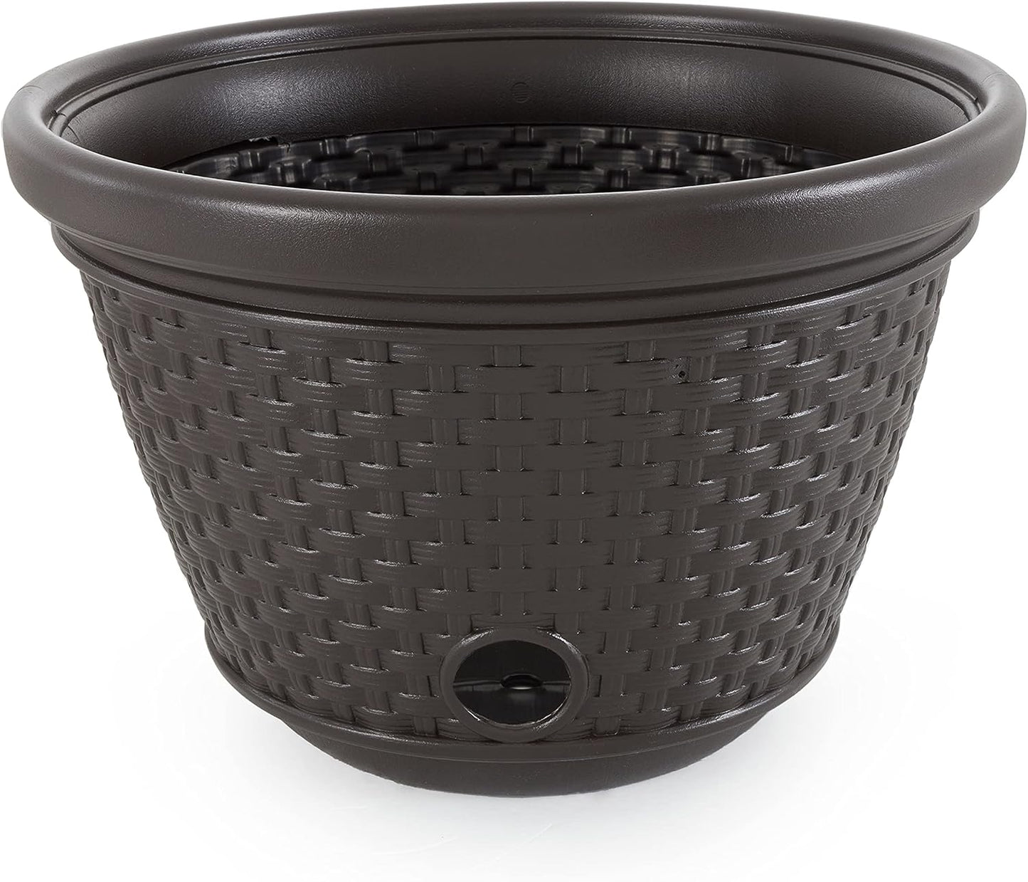 2 Pack Decorative Wicker Garden Hose Holder Pot with 4 Drain Holes for 100 Foot Hoses, Java