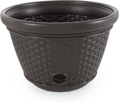 2 Pack Decorative Wicker Garden Hose Holder Pot with 4 Drain Holes for 100 Foot Hoses, Java