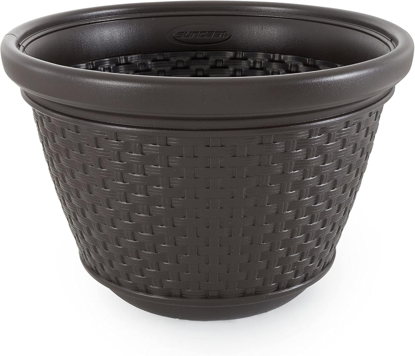 2 Pack Decorative Wicker Garden Hose Holder Pot with 4 Drain Holes for 100 Foot Hoses, Java