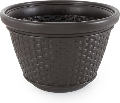 2 Pack Decorative Wicker Garden Hose Holder Pot with 4 Drain Holes for 100 Foot Hoses, Java