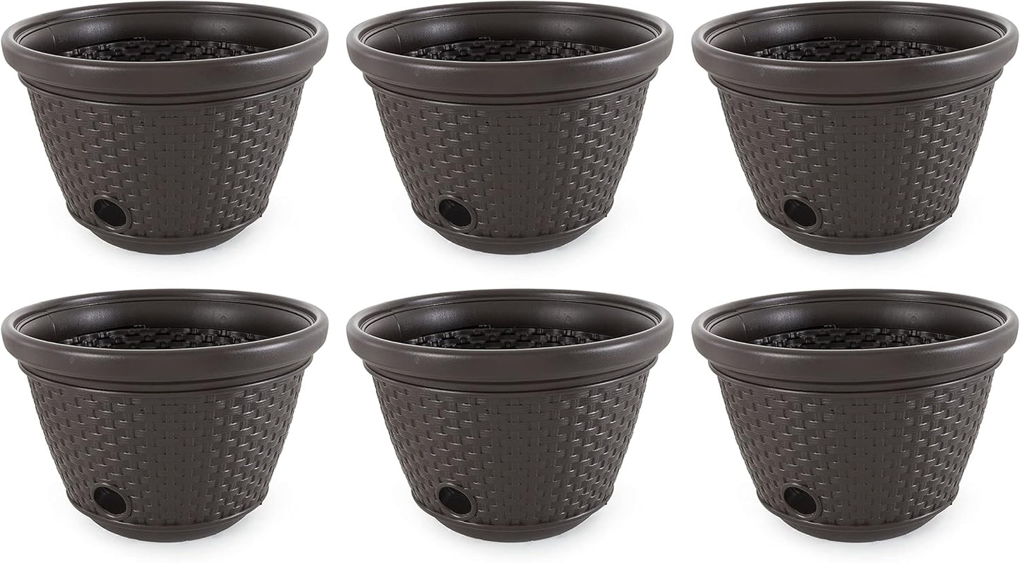 2 Pack Decorative Wicker Garden Hose Holder Pot with 4 Drain Holes for 100 Foot Hoses, Java