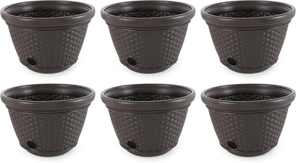 2 Pack Decorative Wicker Garden Hose Holder Pot with 4 Drain Holes for 100 Foot Hoses, Java