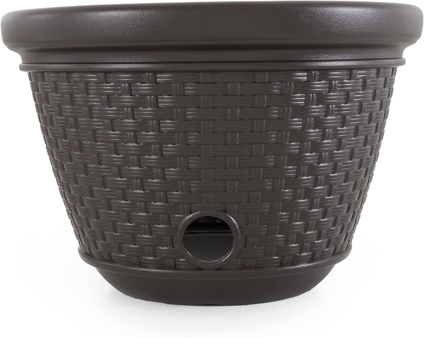2 Pack Decorative Wicker Garden Hose Holder Pot with 4 Drain Holes for 100 Foot Hoses, Java
