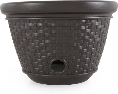 2 Pack Decorative Wicker Garden Hose Holder Pot with 4 Drain Holes for 100 Foot Hoses, Java