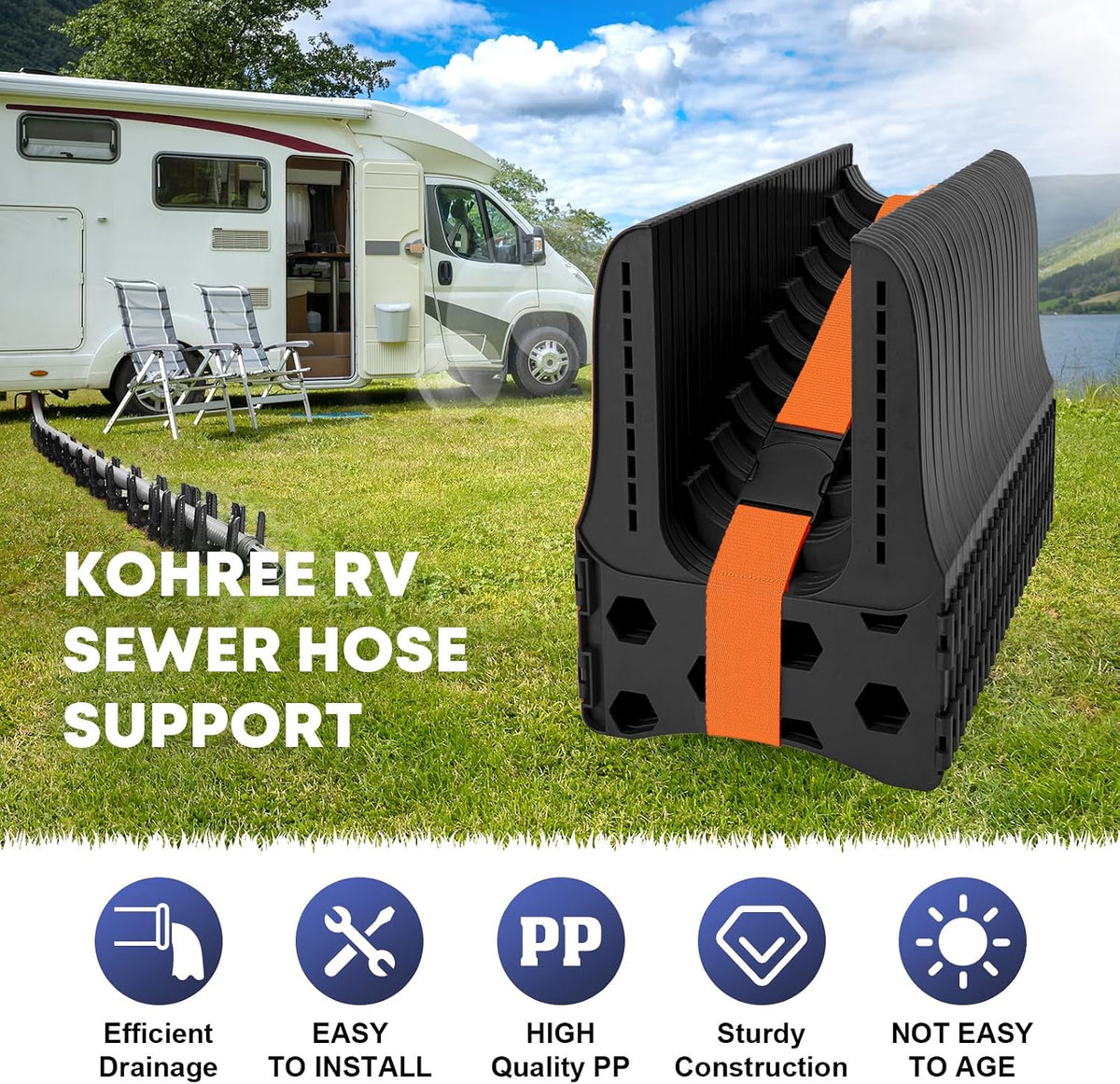 Kohree RV Sewer Hose Support 20FT, Black RV Sewer Hose Holder