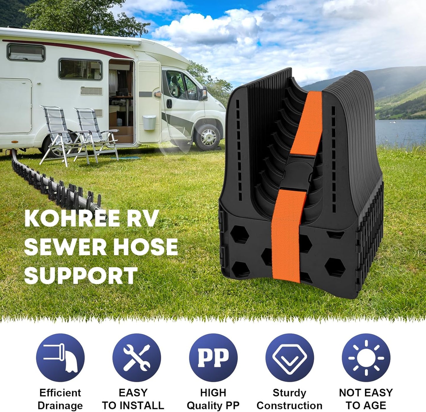 Kohree RV Sewer Hose Support 20FT, Black RV Sewer Hose Holder