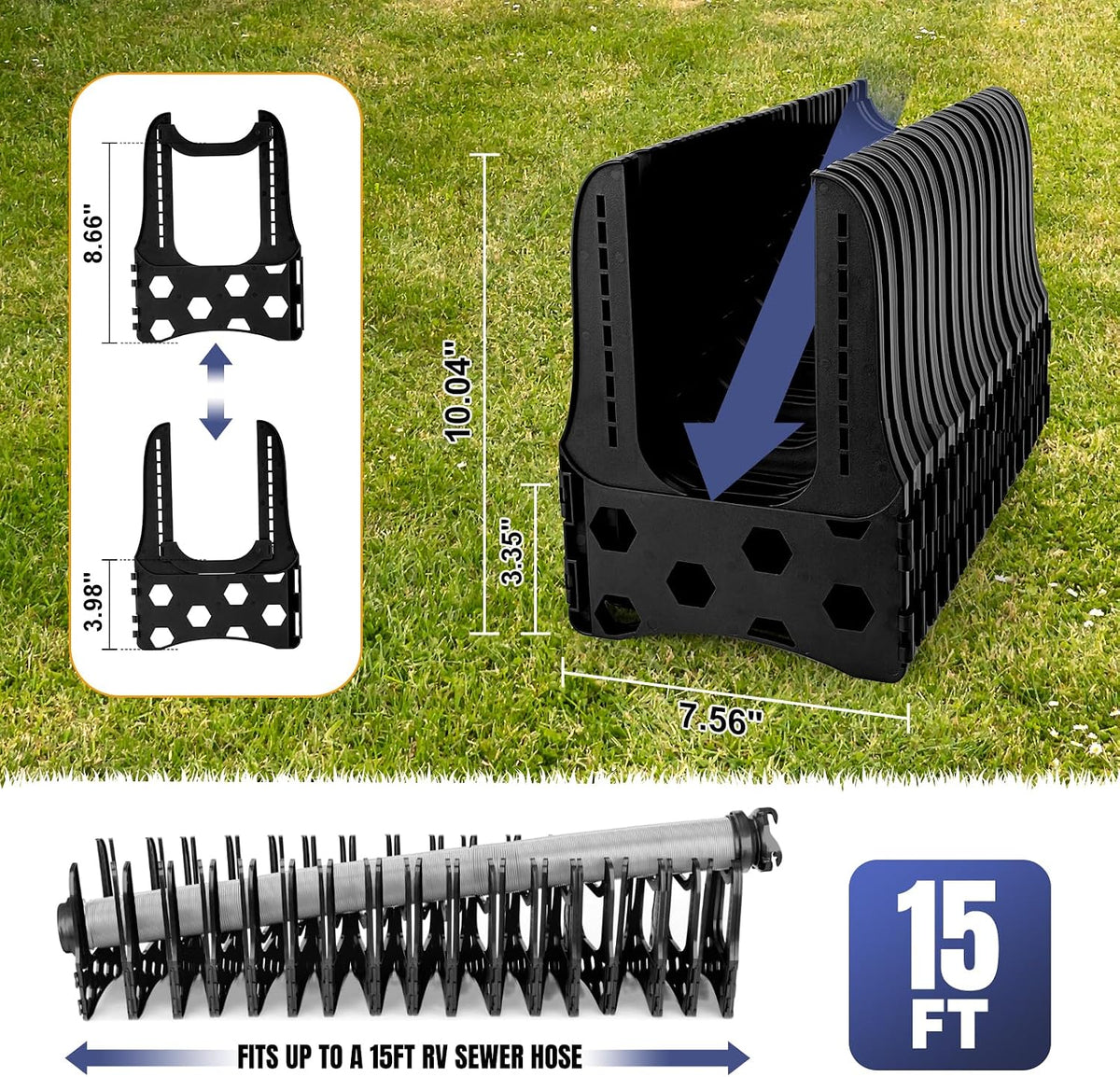 Kohree RV Sewer Hose Support 20FT, Black RV Sewer Hose Holder