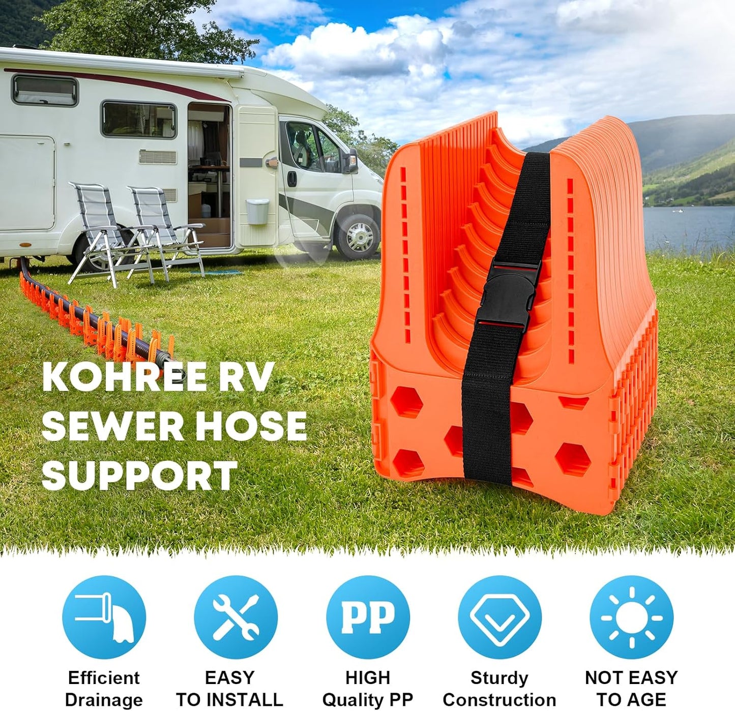 Kohree RV Sewer Hose Support 20FT, Black RV Sewer Hose Holder