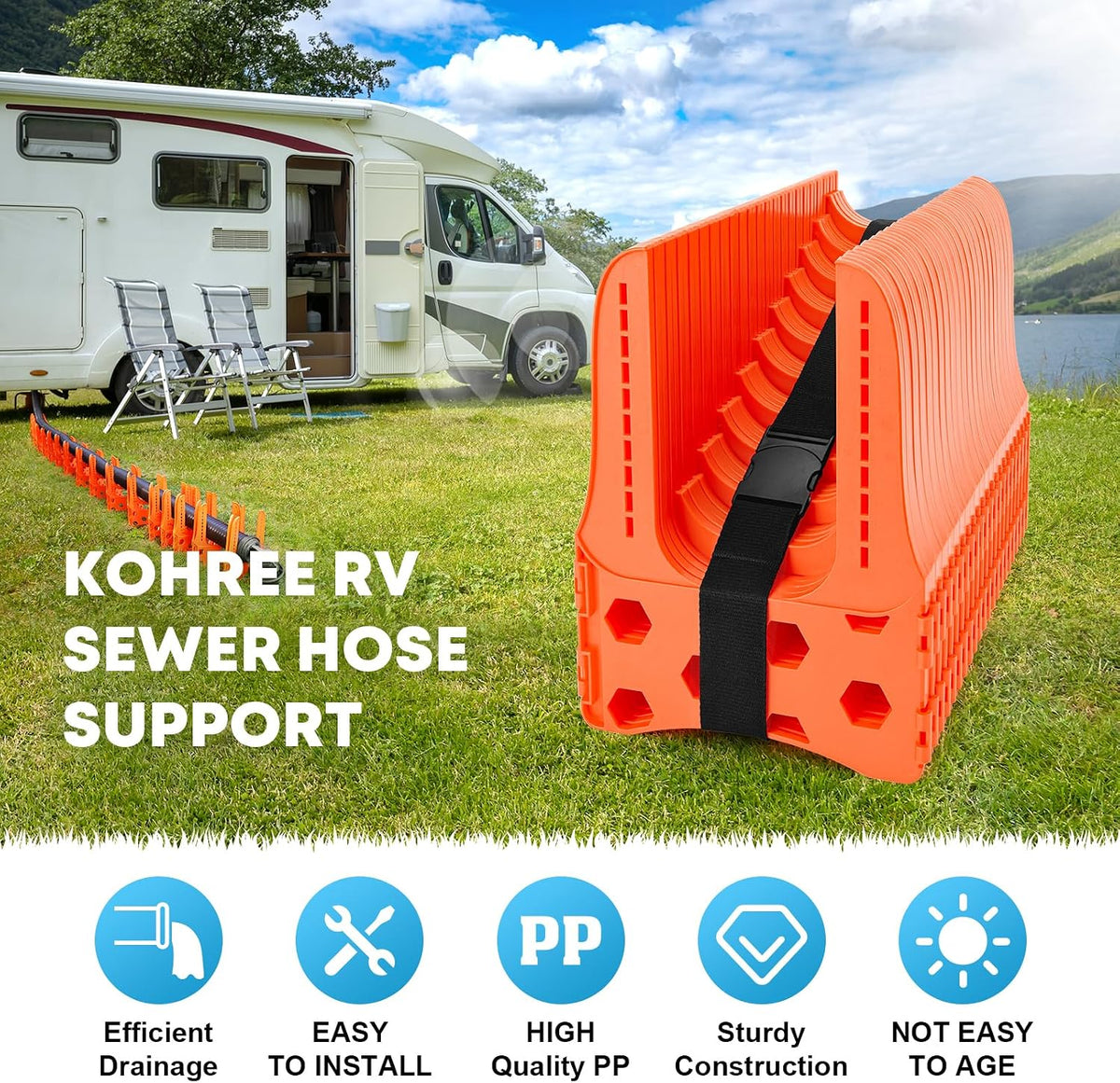 Kohree RV Sewer Hose Support 20FT, Black RV Sewer Hose Holder