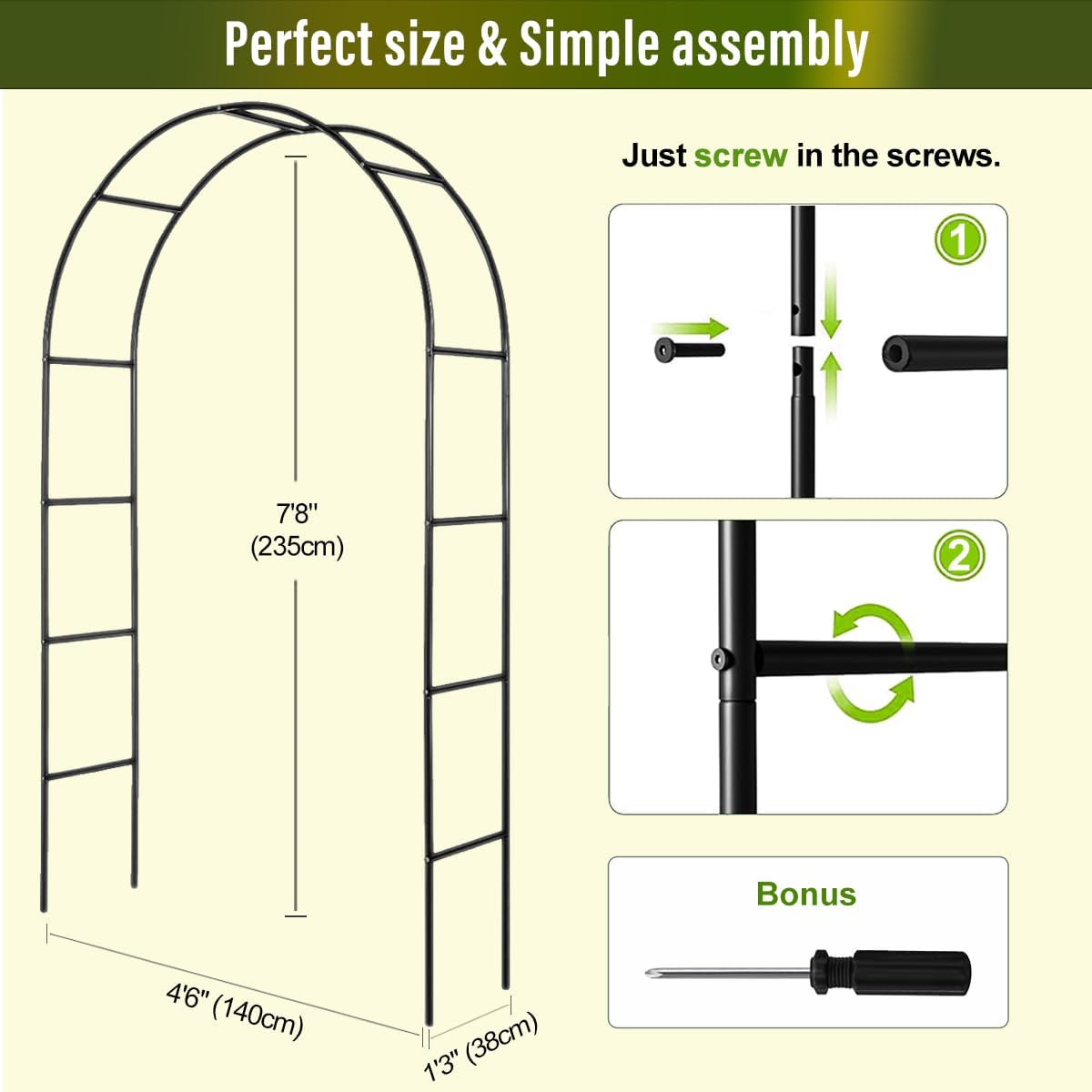 Garden Arch Galvanized Metal Rust-Proof Heavy Duty for Climbing Vines Roses