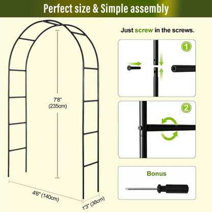 Garden Arch Galvanized Metal Rust-Proof Heavy Duty for Climbing Vines Roses