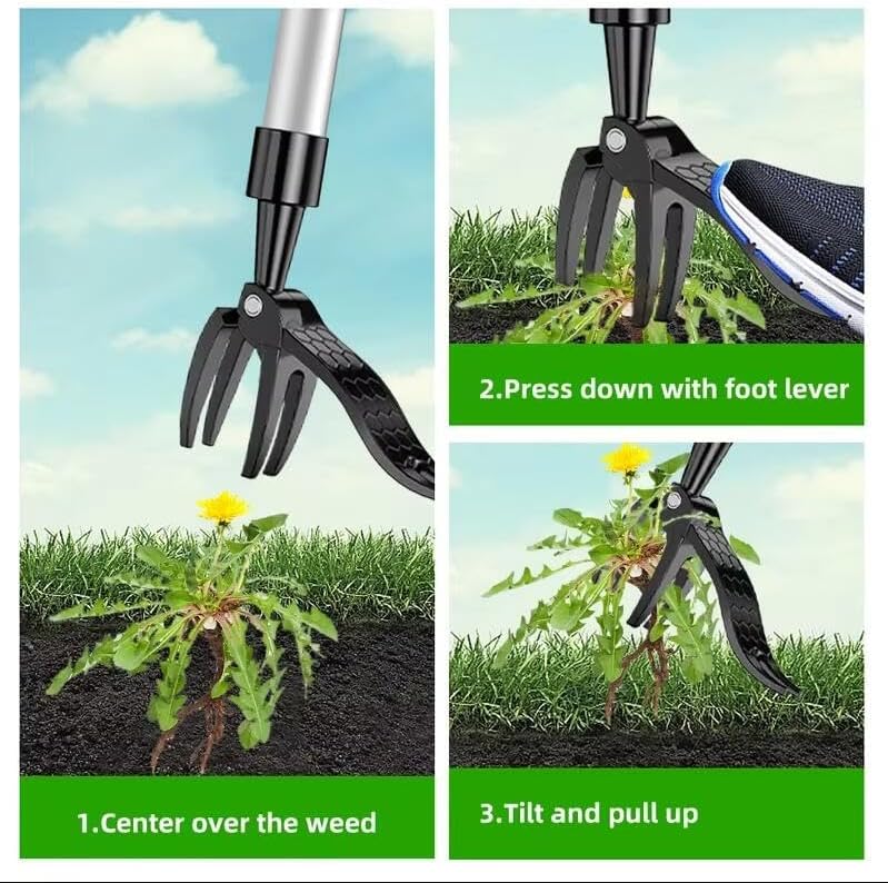 Foot-Operated Weeder Outdoor Stand Up Weed Puller Claw Weeder Root Remover Tool Weed Puller Replacement Heavy Duty for Yard Garden 4 Claws Steel Head Artifact Uprooting Without Handle