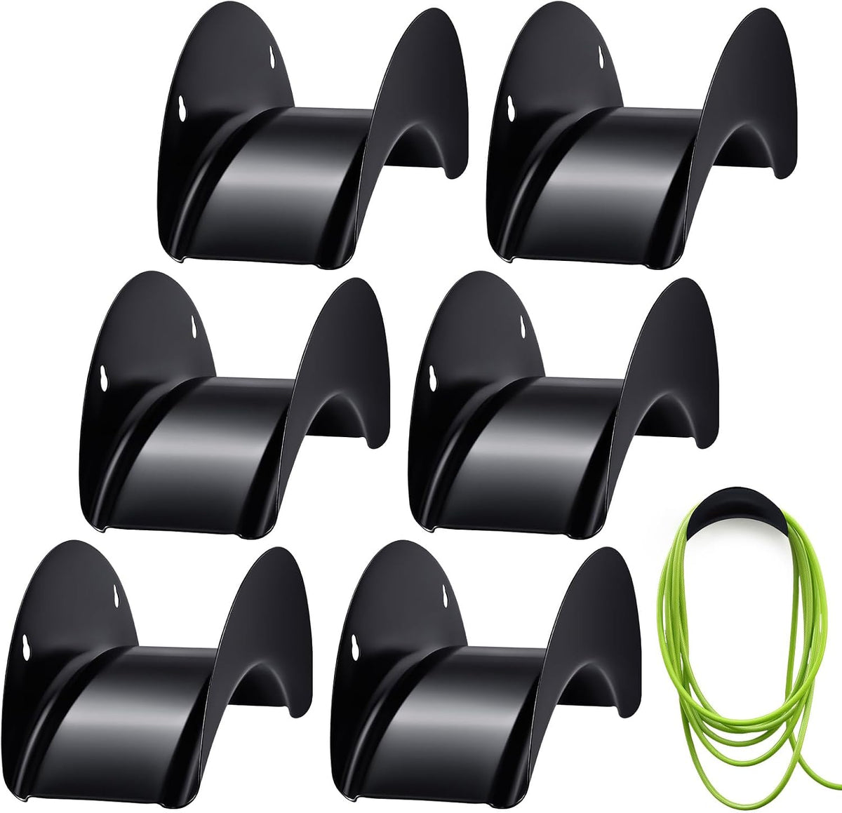 6 Pcs Heavy Duty Wall Mount Garden Hose Holder, Metal Water Hose Rack with Screws Black Rustproof Storage Organizer for Outside Yard Lawn Garage