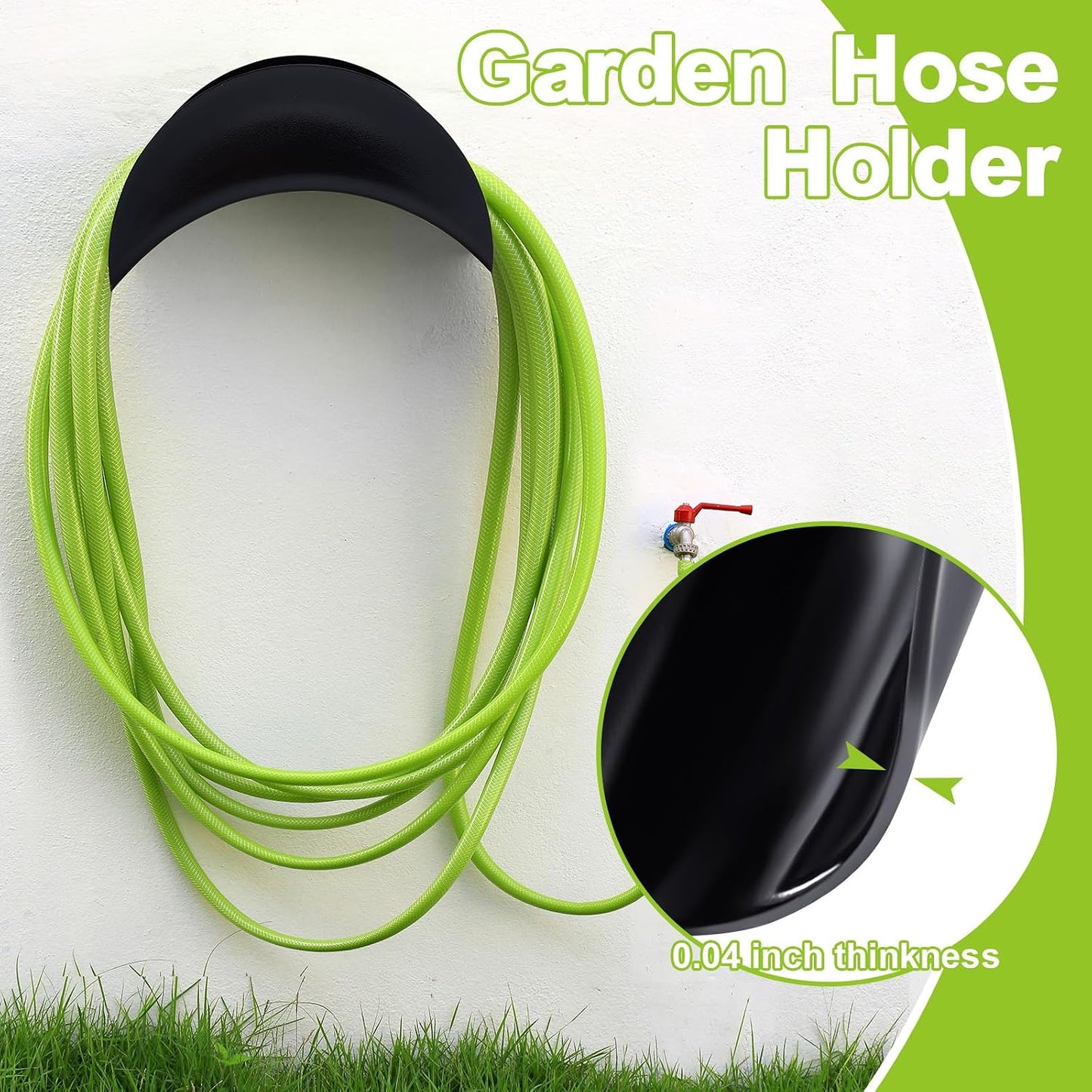 6 Pcs Heavy Duty Wall Mount Garden Hose Holder, Metal Water Hose Rack with Screws Black Rustproof Storage Organizer for Outside Yard Lawn Garage