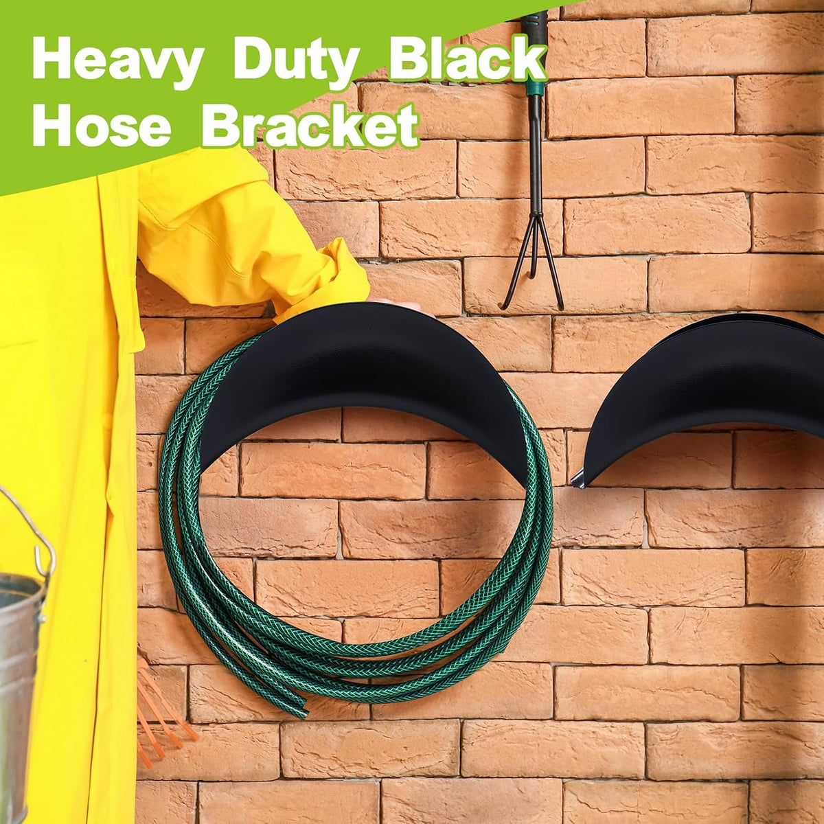 6 Pcs Heavy Duty Wall Mount Garden Hose Holder, Metal Water Hose Rack with Screws Black Rustproof Storage Organizer for Outside Yard Lawn Garage