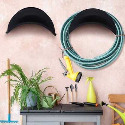 6 Pcs Heavy Duty Wall Mount Garden Hose Holder, Metal Water Hose Rack with Screws Black Rustproof Storage Organizer for Outside Yard Lawn Garage